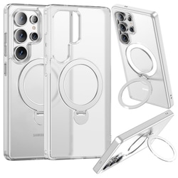 Galaxy S25 Ultra用 ZEROSAFE Shaft ハイブリッドケース TPU＋PC ワイヤレス充電対応 360°回転スタンド フロストホワイト 8759GS25UZSFSWH