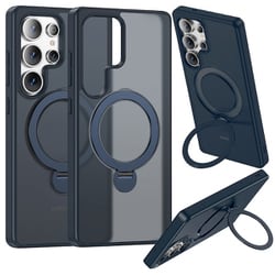 Galaxy S25 Ultra用 ZEROSAFE Shaft ハイブリッドケース TPU＋PC ワイヤレス充電対応 360°回転スタンド フロストネイビー 8761GS25UZSFSNV