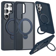 Galaxy S25 Ultra用 ZEROSAFE Shaft ハイブリッドケース TPU+PC ワイヤレス充電対応 360°回転スタンド フロストネイビー 8761GS25UZSFSNV