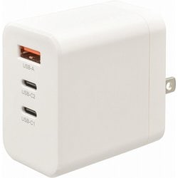 USB急速充電器 USB PD（パワーデリバリー）/QC（クイックチャージ）対応 66W USB-C×2/USB-A×1 PD-PPS GaN採用 折りたたみプラグ MAV-AP66W-W