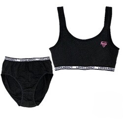 4602696 ブラ＆ショーツクロ 160cm [【女の子】セットインナー ブラ＆ショーツ 箔プリント 胸二重【吸水速乾/ストレッチ天竺】]