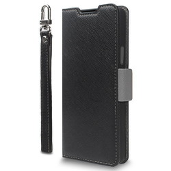 らくらくスマートフォン a/Lite用 手帳型ケース カード収納 ストラップ スタンド機能付 ブラック×ニュートラルグレー CR_RSACSPLNA_BN