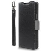 らくらくスマートフォン a/Lite用 手帳型ケース カード収納 ストラップ スタンド機能付 ブラック×ニュートラルグレー CR_RSACSPLNA_BN