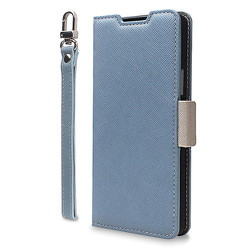 らくらくスマートフォン a/Lite用 手帳型ケース カード収納 ストラップ スタンド機能付 アリスブルー×グレージュ CR_RSACSPLNA_AG