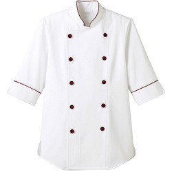 ET1138-SS [サンペックス 七分袖ショップコート ホワイト*ワイン SS]