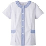 FA722-L [サンペックス 【女性用】衿なし・半袖調理衣 ホワイト*サックス L]