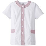 FA724-4L [サンペックス 【女性用】衿なし・半袖調理衣 ホワイト*ピンク 4L]