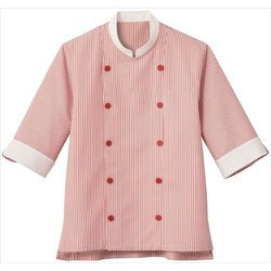 SJAU-1701-E6-S [サンペックス 七分袖ショップコート ホワイト*レッド S]