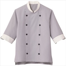 SJAU-1701-K6-M [サンペックス 七分袖ショップコート ホワイト*ネイビー M]