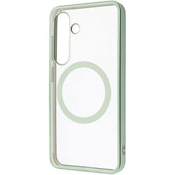 Galaxy S25用 MagSafe対応 マグネットアクセサリー対応 衝撃吸収 バンパー マット メタリック ハイブリッドケース ライトグリーン RT-GS25MG3/LGM