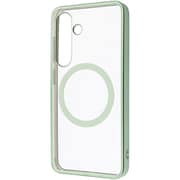Galaxy S25用 MagSafe対応 マグネットアクセサリー対応 衝撃吸収 バンパー マット メタリック ハイブリッドケース ライトグリーン RT-GS25MG3/LGM