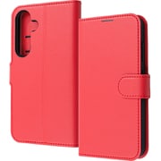 Galaxy S25用 耐衝撃 マグネットベルト シンプル 手帳型レザーケース レッド RT-GS25ELC1/R