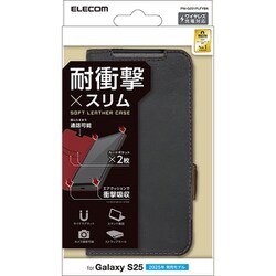 Galaxy S25 ケース レザー カバー 手帳型 マグネット フラップ 衝撃吸収 ワイヤレス充電可 ストラップホール付 スタンド機能付 ブラック PM-G251PLFYBK