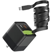 急速充電器 USB PD(パワーデリバリー)対応 USB-Cケーブル一体型 80cm 65W 巻き取り式ケーブル 充電インジゲーター USB-C/USB-Aポート搭載 PD-PPS GaN II採用 スイング式プラグ ブラック SD-AC65CCA