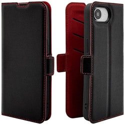 iPhone 16e用 手帳型ケース 薄型 カード入れ スタンド機能 衝撃吸収 シンプル サイドマグネット BK RD 8614IP5EBSMBKR