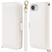 iPhone 16e用 手帳型ケース カード入れ おしゃれ スタンド機能 シンプル ハンドストラップ付き マグネット式 ホワイト 8621IP5EBHSWH