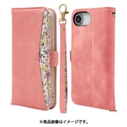 iPhone 16e用 手帳型ケース 花柄デザイン カード入れ スタンド機能 ハンドストラップ付き スウェード調 サイドマグネット コーラルピンク 8623IP5EBHSCPK