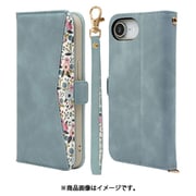 iPhone 16e用 手帳型ケース 花柄デザイン カード入れ スタンド機能 ハンドストラップ付き スウェード調 サイドマグネット ライトブルー 8624IP5EBHSLBL