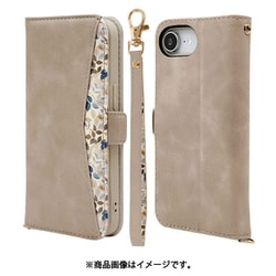 iPhone 16e用 手帳型ケース 花柄デザイン カード入れ スタンド機能 ハンドストラップ付き スウェード調 サイドマグネット グレージュ 8625IP5EBHSGRG
