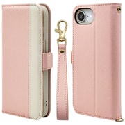iPhone 16e用 手帳型ケース iLBE カードポケット おしゃれ スタンド機能 ストラップ付き マグネット式 ピンク ベージュ 8626IP5EBHSPKBE