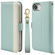 iPhone 16e用 手帳型ケース iLBE カードポケット おしゃれ スタンド機能 ストラップ付き マグネット式 ブルー ベージュ 8628IP5EBHSBLBE