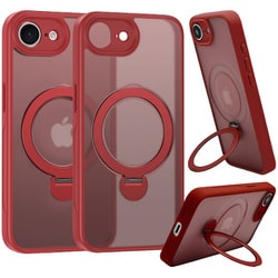 iPhone 16e用 ハイブリッドケース ZEROSAFE Shaft TPU＋PC Magsafe対応 360°回転スタンド フロストレッド 8652IP5EZSFSRD