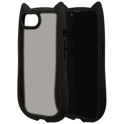 iPhone 16e用 ハイブリッドケース 猫耳 猫 衝撃吸収 TPU＋PC かわいい MIL規格 ブラック×フロストブラック 8656IP5EHPBKFB