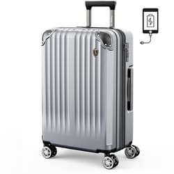 スーツケース ファスナータイプ 拡張機能付 USBポート付 Mサイズ 旅行日数目安：4～7泊 60L/拡張時74L TSAロック搭載 シルバー NT-GB0201P