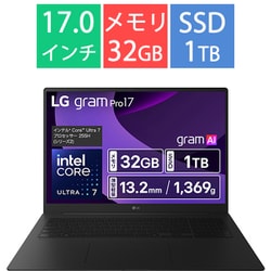ノートパソコン/LG gram Pro 17/17型/AI PC/Copilot/gram AI/Core Ultra 7 255H/メモリ 32GB/SSD 1TB/Windows 11 Home/オブシディアンブラック 17Z90TP-GD88J