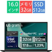 ノートパソコン/LG gram 16/16型/AI PC/Copilot+ PC/gram AI/Core Ultra 7 258V/メモリ 32GB/SSD 512GB/Windows 11 Home/オブシディアンブラック 16Z90TL-GU85J