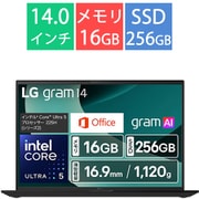 ノートパソコン/LG gram 14/14型/AI PC/Copilot/gram AI/Core Ultra 5 225H/メモリ 16GB/SSD 256GB/Windows 11 Home/Office Home & Business 2024/オブシディアンブラック 14Z90T-GA52J2