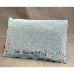 TK7824C [京都刺繍角ポーチ（大） 京都風景 ブルー]