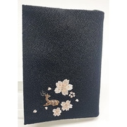 縮緬 鹿刺繍 ブックカバー 黒 T7484