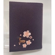 縮緬 鹿刺繍 ブックカバー 紫 T7484