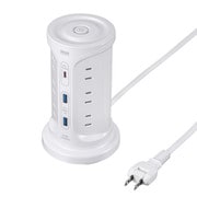 電源タップ タワー USBポート付き Type-C USB C×1/USB A×2 PD30W 電源コード 2m 12個口 2P 一括集中スイッチ 折りたたみ式プラグ ブラーカー機能付き USB充電器 ホワイト TAP-B112C1A2W