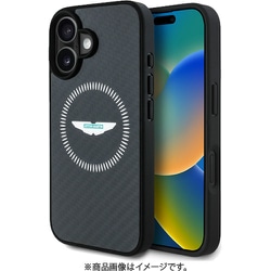 ASTON MARTIN iPhone 16用 リアルカーボンケース バックカバー Magsafe充電対応 BLACK ASHMP16SFCOS