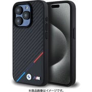BMW iPhone 15 Pro用 ケース バックカバー カーボン&トリコロール ストライプ、メタル Magsafe充電対応 ブラック BMHMP15L23PUDTK