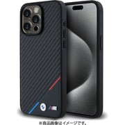 BMW iPhone 15 Pro MAX用 ケース バックカバー カーボン&トリコロール ストライプ、メタル Magsafe充電対応 ブラック BMHMP15X23PUDTK
