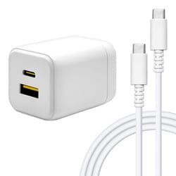 ケーブル付AC充電器 Power Delivery20W対応USB-Cポート USB-Aポート搭載 柔らかケーブル1.5m ホワイト RACCA20W04WH