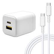 ケーブル付AC充電器 Power Delivery20W対応USB-Cポート USB-Aポート搭載 柔らかケーブル1.5m ホワイト RACCA20W04WH