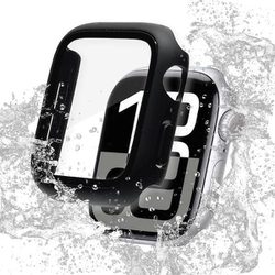 Apple Watch series10 42mm対応 高光沢 クリア PC＋GLASS一体型 防水ケース 表面硬度9H IP68 ブラック GHB4810AW42