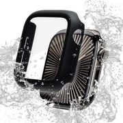Apple Watch series10 46mm対応 高光沢 クリア PC+GLASS一体型 防水ケース 表面硬度9H IP68 ブラック GHB4812AW46