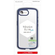 iPhone 16e用 ハイブリッドケース TOUGH SLIM LITE フレームカラー 背面クリア ストラップシート付属 ネイビー PM-A25STSLFCNV