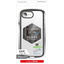 iPhone 16e用 ハイブリッドケース TOUGH SLIM LITE フレームカラー 背面クリア 背面ガラス ストラップシート付属 ブラック PM-A25STSLFCGBK