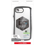 iPhone 16e用 ハイブリッドケース TOUGH SLIM LITE フレームカラー 背面クリア 背面ガラス ストラップシート付属 ブラック PM-A25STSLFCGBK