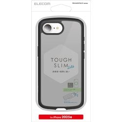 iPhone 16e用 ハイブリッドケース TOUGH SLIM LITE フレームカラー 背面クリア ストラップシート付属 マットブラック PM-A25STSLFCBKM