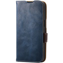 iPhone 16e用 レザーケース 手帳型 耐衝撃 磁石付き ステッチ ネイビー PM-A25SPLFYNV