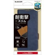iPhone 16e用 レザーケース 手帳型 耐衝撃 磁石付き ステッチ ネイビー PM-A25SPLFYNV
