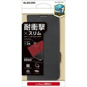 iPhone 16e用 レザーケース 手帳型 耐衝撃 磁石付き ステッチ ブラック PM-A25SPLFYBK