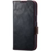 iPhone 16e用 レザーケース 手帳型 耐衝撃 磁石付き ステッチ ブラック PM-A25SPLFYBK